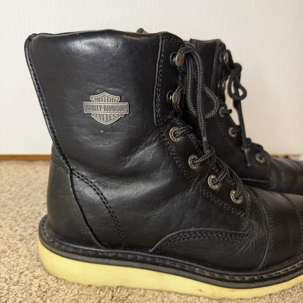 Harley-Davidson Marconi Black Leather Lace-Up Motorcycle Boots - Picture 3 of 12